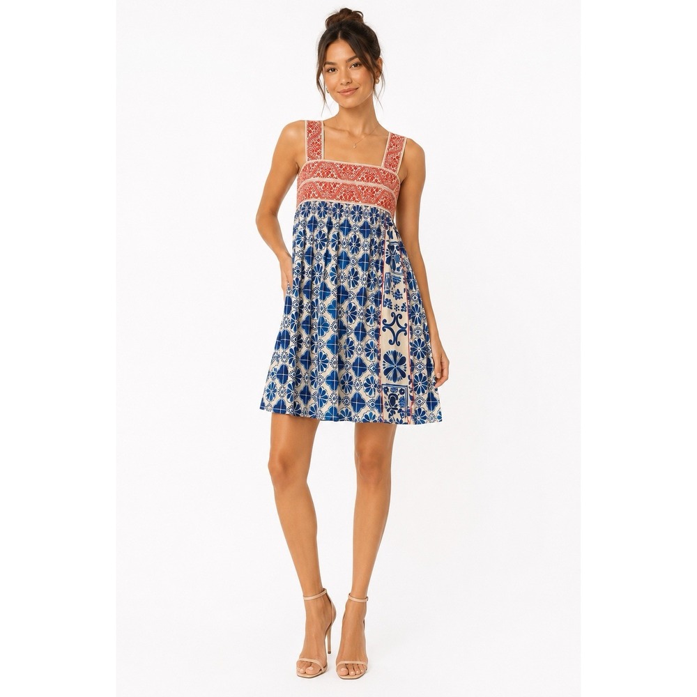 Anthropologie Plenty by Tracy Reese Dress P Blue White Red Cotton Boho Summer